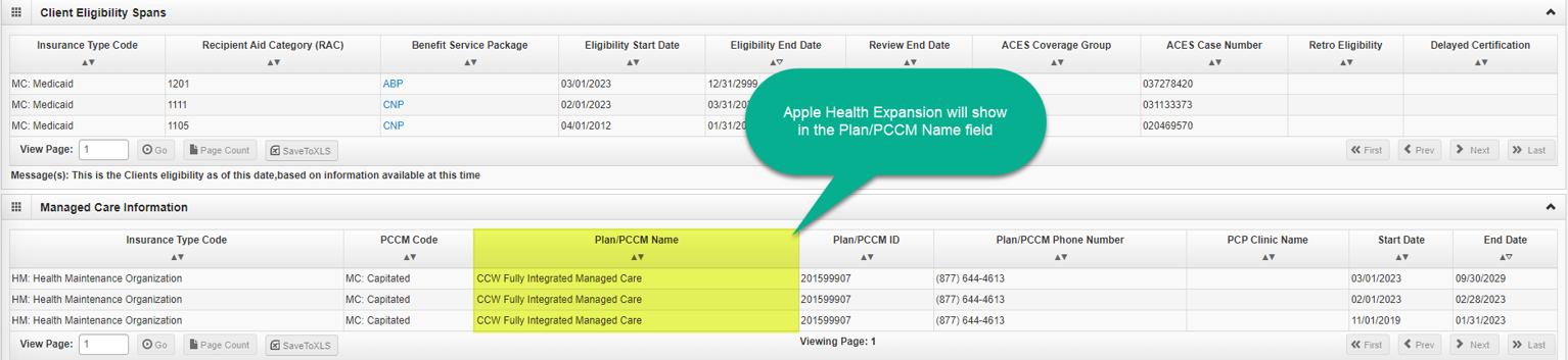 Image shows how Apple Health Expansion members can be identified in Provider One.